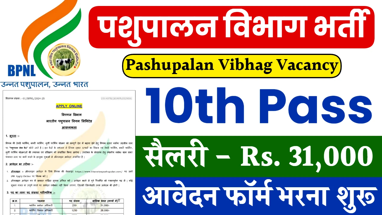 Pashupalan Vibhag Vacancy: बिना परीक्षा भर्ती, 10वीं पास के लिए शानदार मौका, पशुपालन विभाग डाटा एंट्री ऑपरेटर